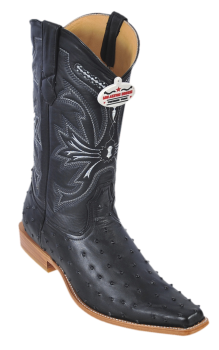 Los Altos Black Genuine All-Over Ostrich Print Leg Square Toe Cowboy Boots 3710305 - Click Image to Close